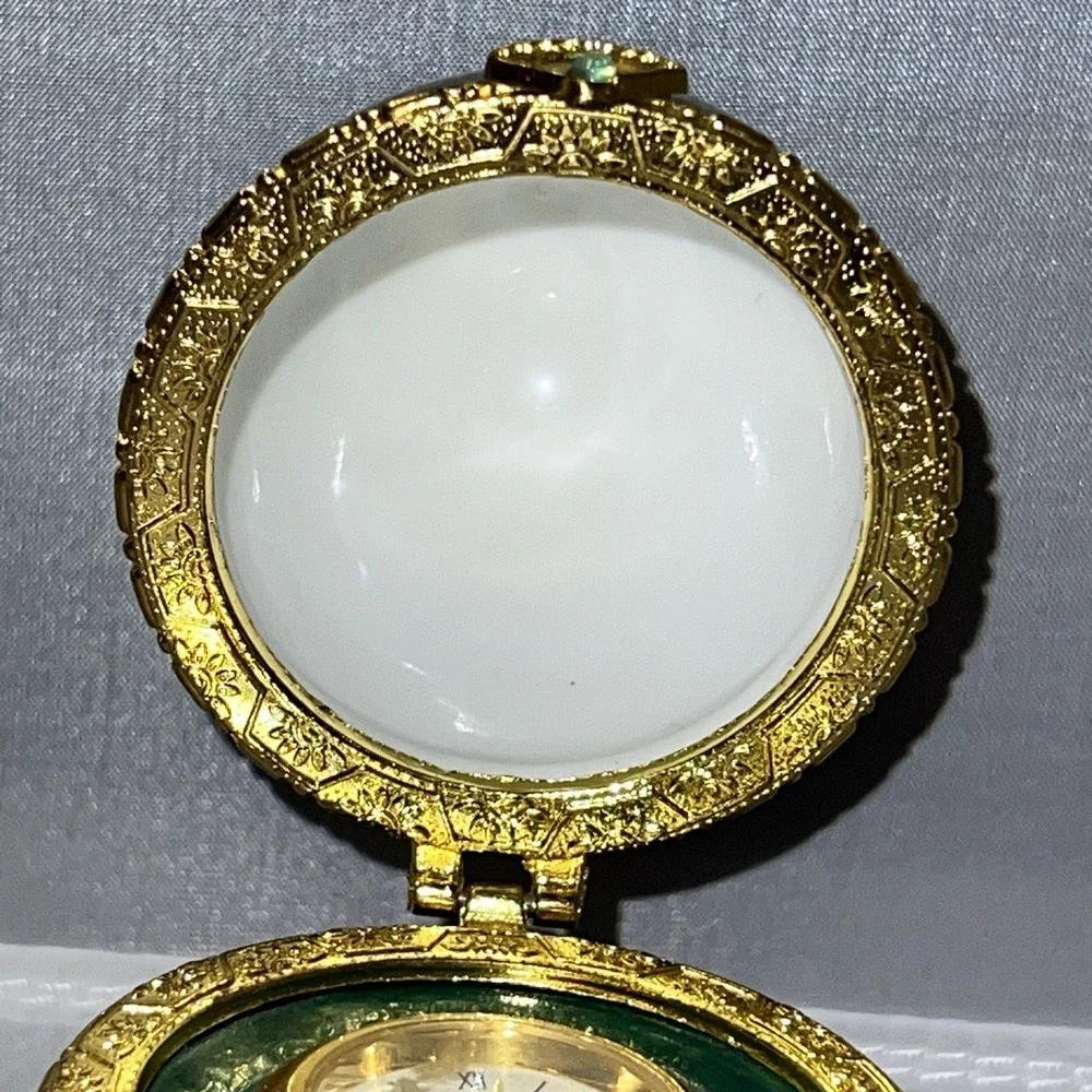 Rare Vtg Avon Emerald Green Gold Porcelain Footed Egg Clock Quartz Japan Movt